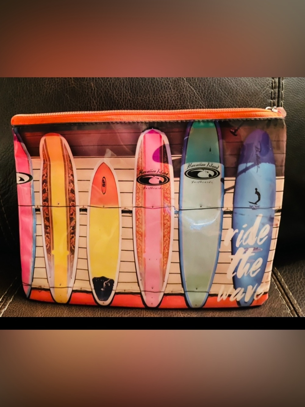 Ride the Wave Surfboard Print Pencil, Make Up or Storage Zipper Case Multicolor